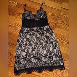 Victoria's Secret Black and Cream Lace Chemise